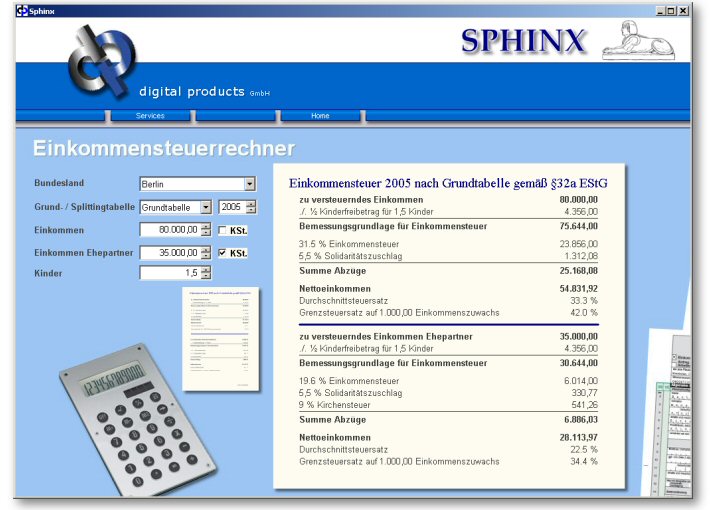 SPHINX Einkommensteuerrechner  für Windows